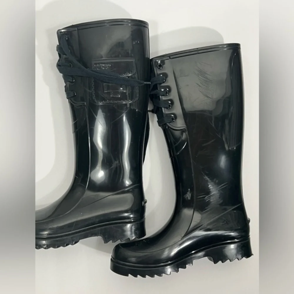 See by Chloe Lace Wellington Black Rain Boots Sz 5
